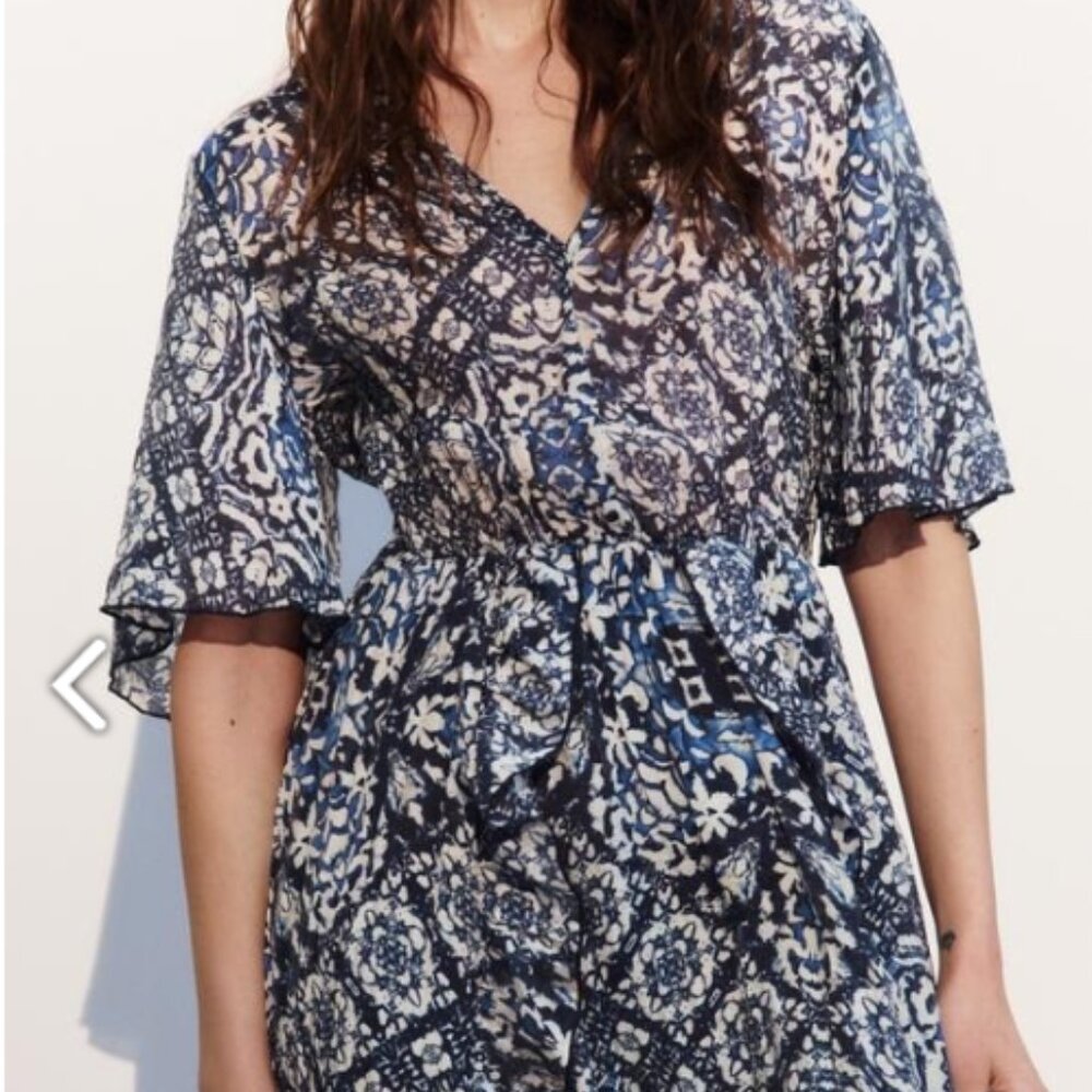 ZARA RUFFLED PRINTED MINI DRESS - Picture 2 of 3